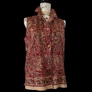 Jones New York Boardroom Chic Silk Linen Sleeveless Office Siren Paisley Top 8